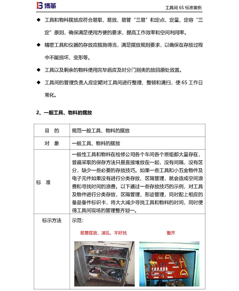 工具間一般工具，物料的擺放